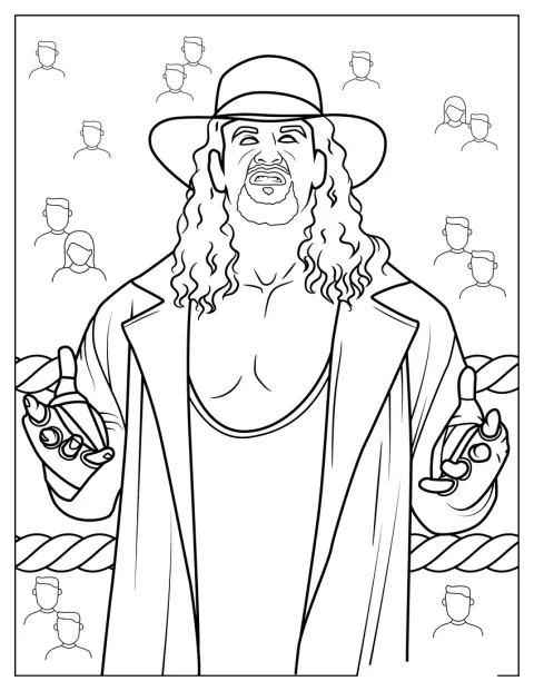 The Undertaker aparece de pie en un dibujo sencillo.