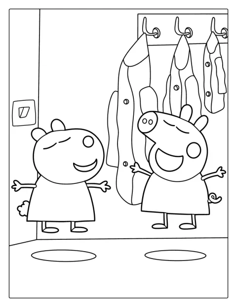 Peppa Pig e George sono insieme e sorridono.