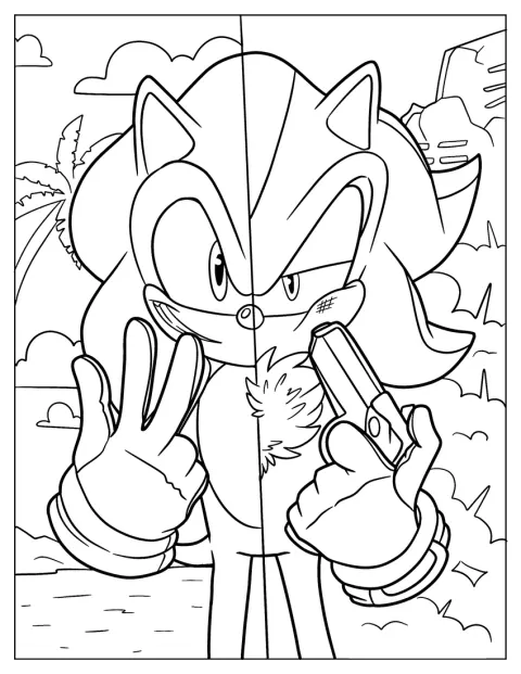 Sonic y Shadow, unidos por la mitad, se preparan para luchar.