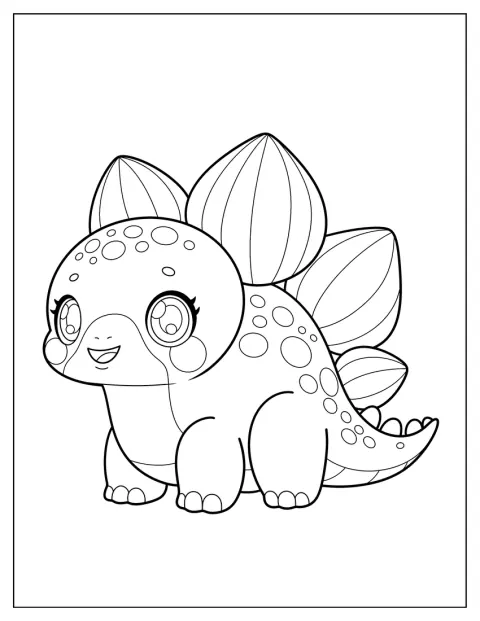 ちびキャラクター風のステゴサウルスが、にっこり立っています。