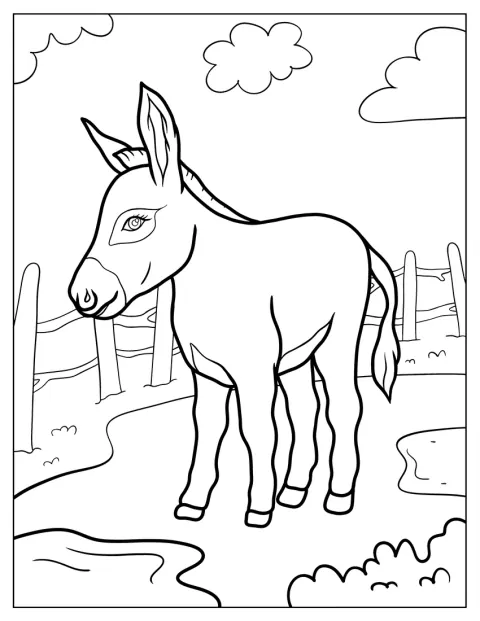 En realistiskt tecknad åsna ler mot betraktaren.
