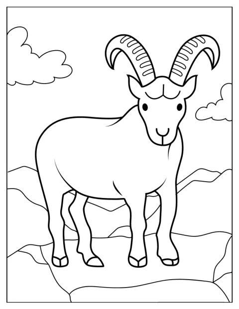 Ein Steinbock steht in einer schlichten Berglandschaft.