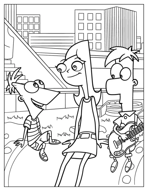 Phineas, Ferb en Candace zitten samen op een kleedje tijdens een picknick.
