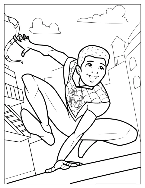 Miles Morales står klar i Spider-Man-drakten sin.