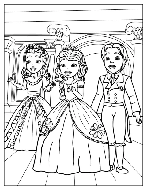 Sofia the First, Prince James ja Princess Amber poseeraavat yhdessä.