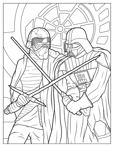 Darth Vader står tillsammans med Kylo Ren.