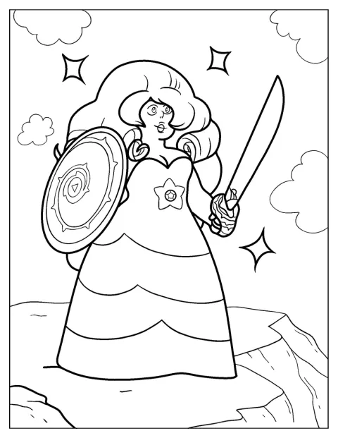 Rose Quartz impugna una spada e uno scudo.