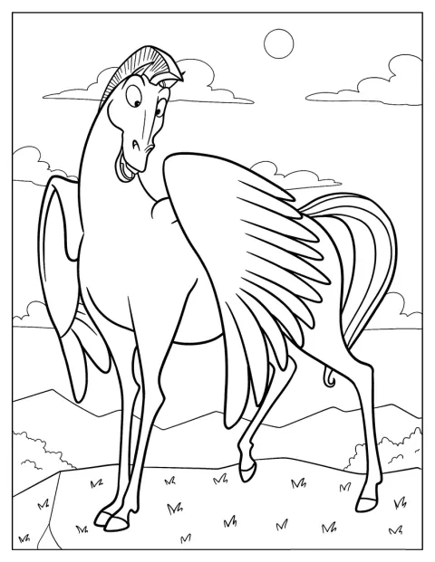 Pegasus breder ut sina vingar och står redo att flyga.