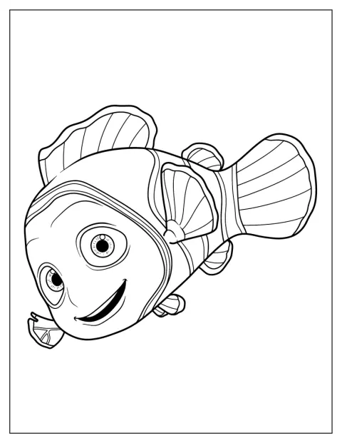 Nemo, el pequeño pez payaso, aparece en el mar.