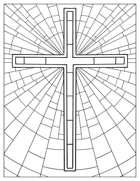 十字架が、ステンドグラス風の模様で描かれています。
