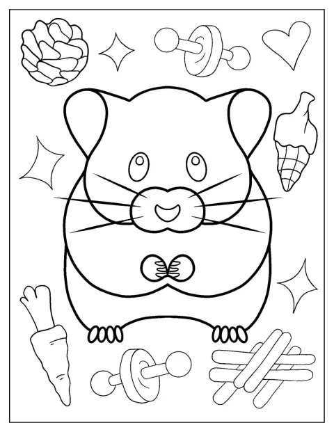 Un hamster este desenat în linii simple, cu forme clare.