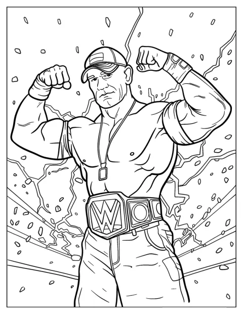 John Cena pose avec la ceinture de champion de la WWE.