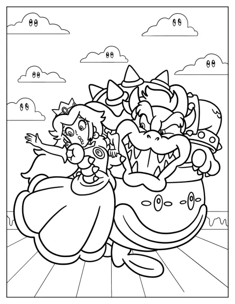 Bowser se lleva a la princesa Peach en brazos.