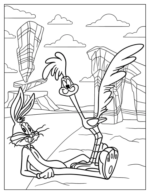 Bugs Bunny Coloring Page In The Desert With Road Runner