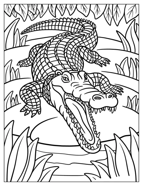 Un crocodil mârâie pe malul râului.