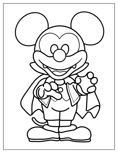Mickey egér vámpírjelmezben pózol.