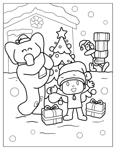 Pocoyo, Elly e Pato celebram o Natal juntos.