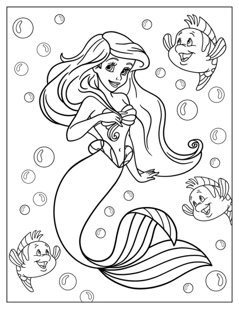 Ariel nuota nel mare insieme a Flounder.