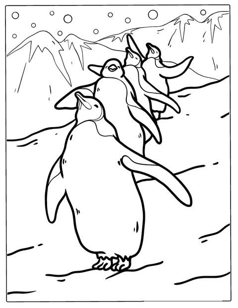 Um grupo de pinguins-africanos marcha em conjunto.