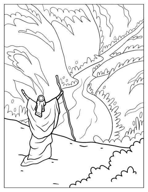 Mojżesz podnosi ręce, a wody morza rozstępują się przed nim.