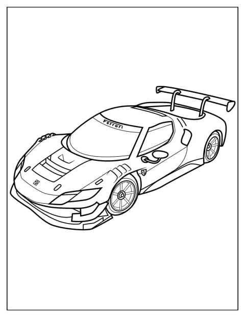De Ferrari 296 GT3 is met veel details afgebeeld op een racebaan.
