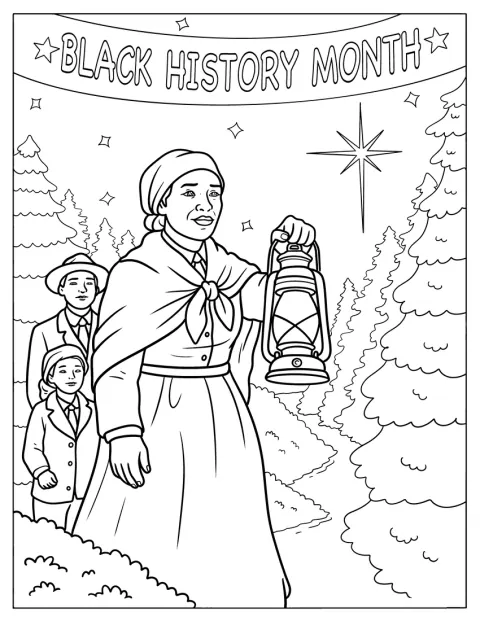 Abolicionistka Harriet Tubmanová vede skupinu lidí lesem.