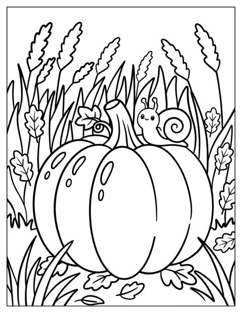 Snail Sitting on a Massive Pumpkin Coloring Sheet