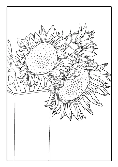 En vas med solrosor är fylld av fina detaljer.