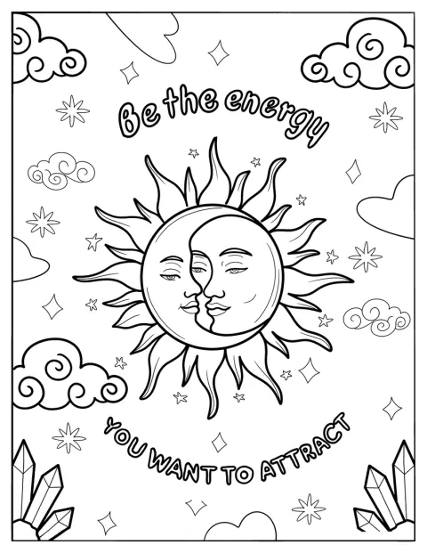 Un sole e una luna crescente compongono un motivo celeste boho.
