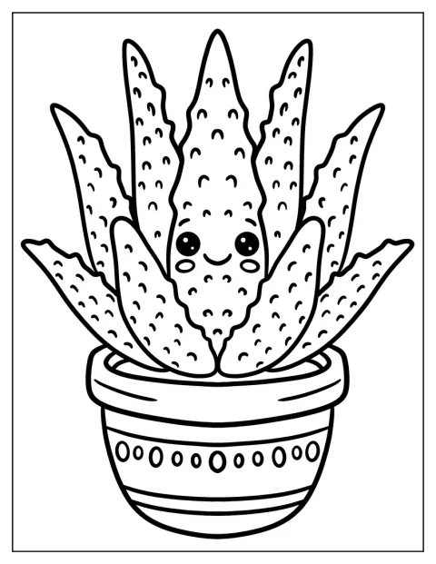 Aloe vera nő egy díszített virágcserépben.