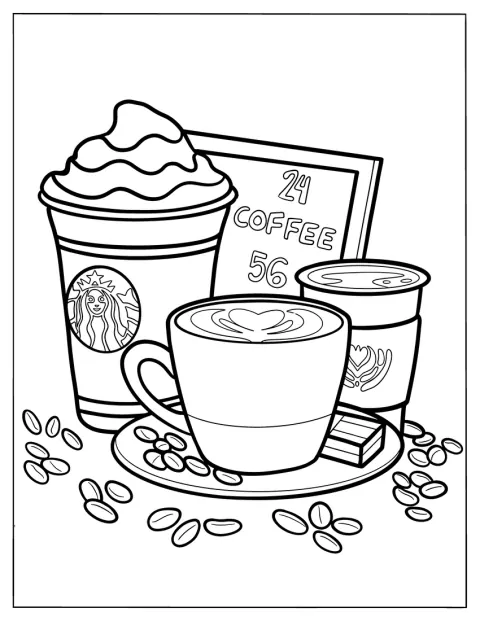 Un frappe Starbucks și o cafea fierbinte sunt așezate alături.