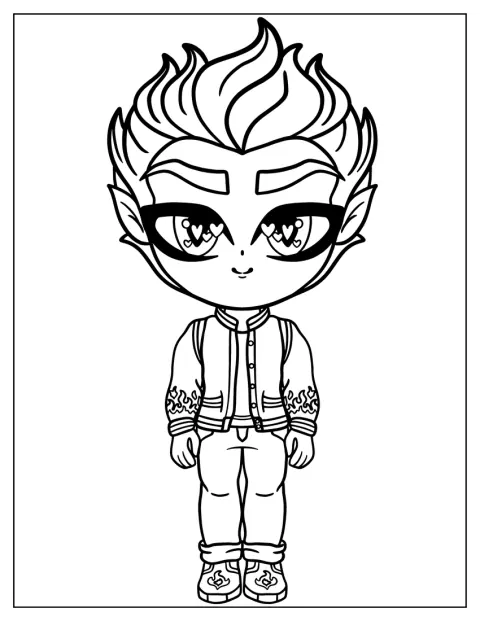 Heath Burns aus Monster High erscheint als niedliche Chibi-Figur.
