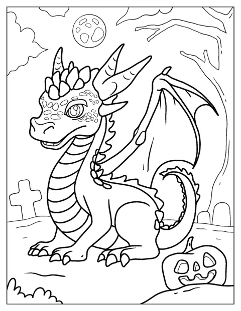 ハロウィンを思わせるドラゴンのモンスターが立っています。