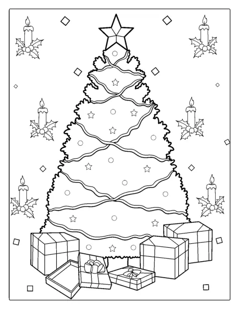 飾りつけたクリスマスツリーの足元に、プレゼントが置かれています。