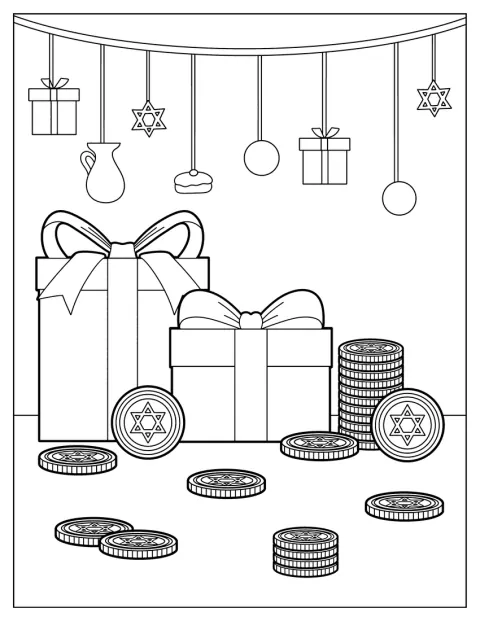 Ingepakte cadeautjes met strikken staan naast chocolademunten.