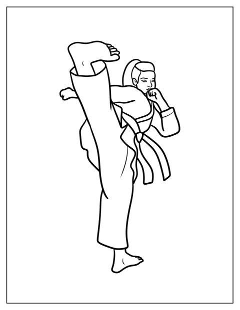 Una figura practica una patada lateral de kárate.