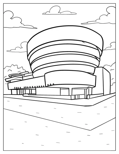 ニューヨークにあるソロモン・R・グッゲンハイム美術館の建物が描かれています。