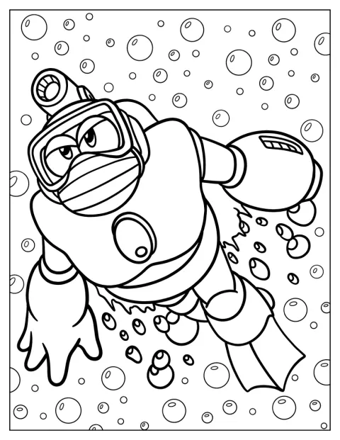 Bubble Man plave pod hladinou a kolem něj se vznášejí bubliny.