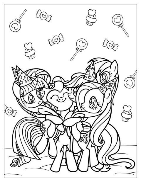 Přátelé z My Little Pony se objímají.