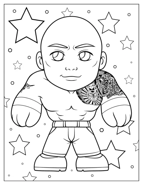 The Rock avbildas som en liten chibifigur med överdrivet stort huvud.