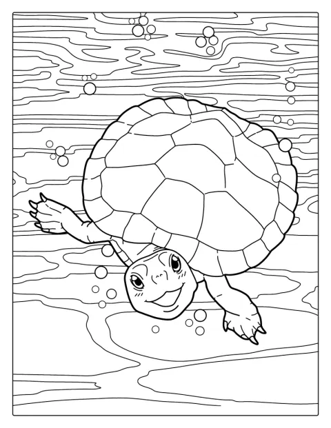 Cute Turtle Under Water Coloring Page