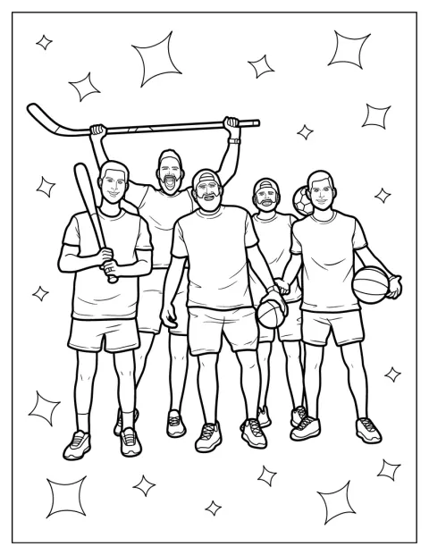 Die Jungs von Dude Perfect halten verschiedene Sportgeräte in den Händen.