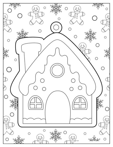 Ett enkelt pepparkakshus är utformat som en julgransdekoration.