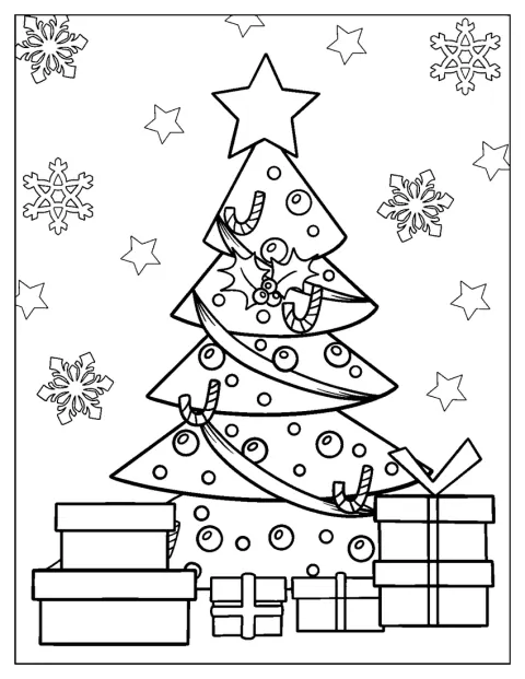 Christmas coloring page of Simple Christmas Tree With Presents