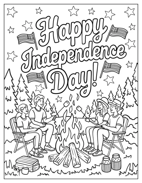 Um grupo de amigos reúne-se à volta de uma fogueira para celebrar o Dia da Independência.