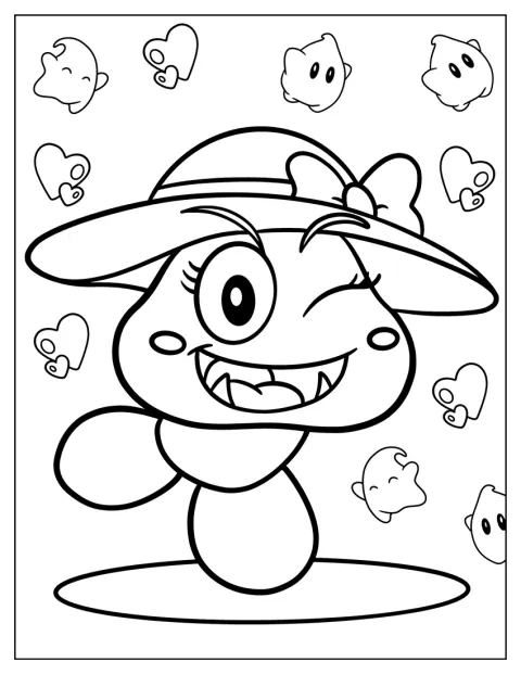 Goombette bájosan mosolyog a kalapja alatt.