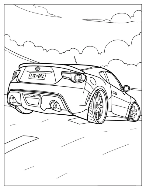 Toyota 86 este văzută din spate în timp ce gonește.