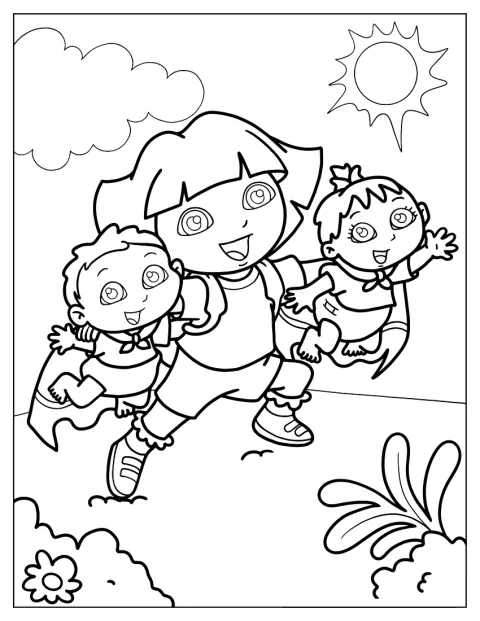 Dora aparece como hermana mayor en una escena familiar.