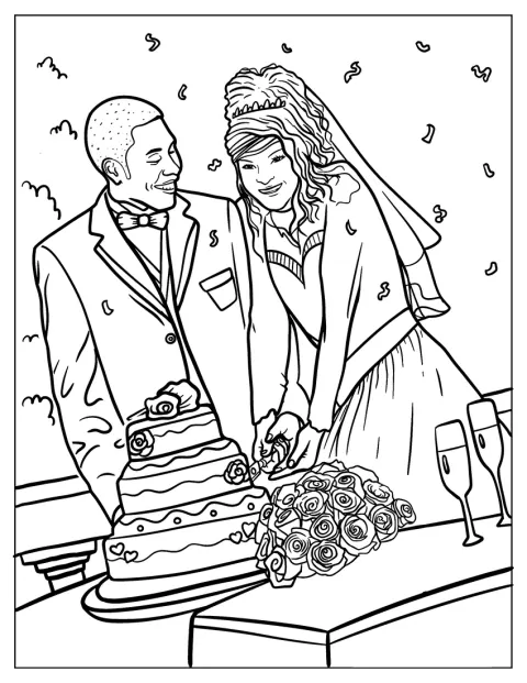 Gemeinsam schneiden Braut und Bräutigam ihre Hochzeitstorte an.