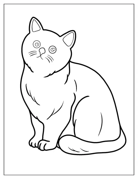 En realistiskt tecknad katt står med tydliga, enkla konturer.